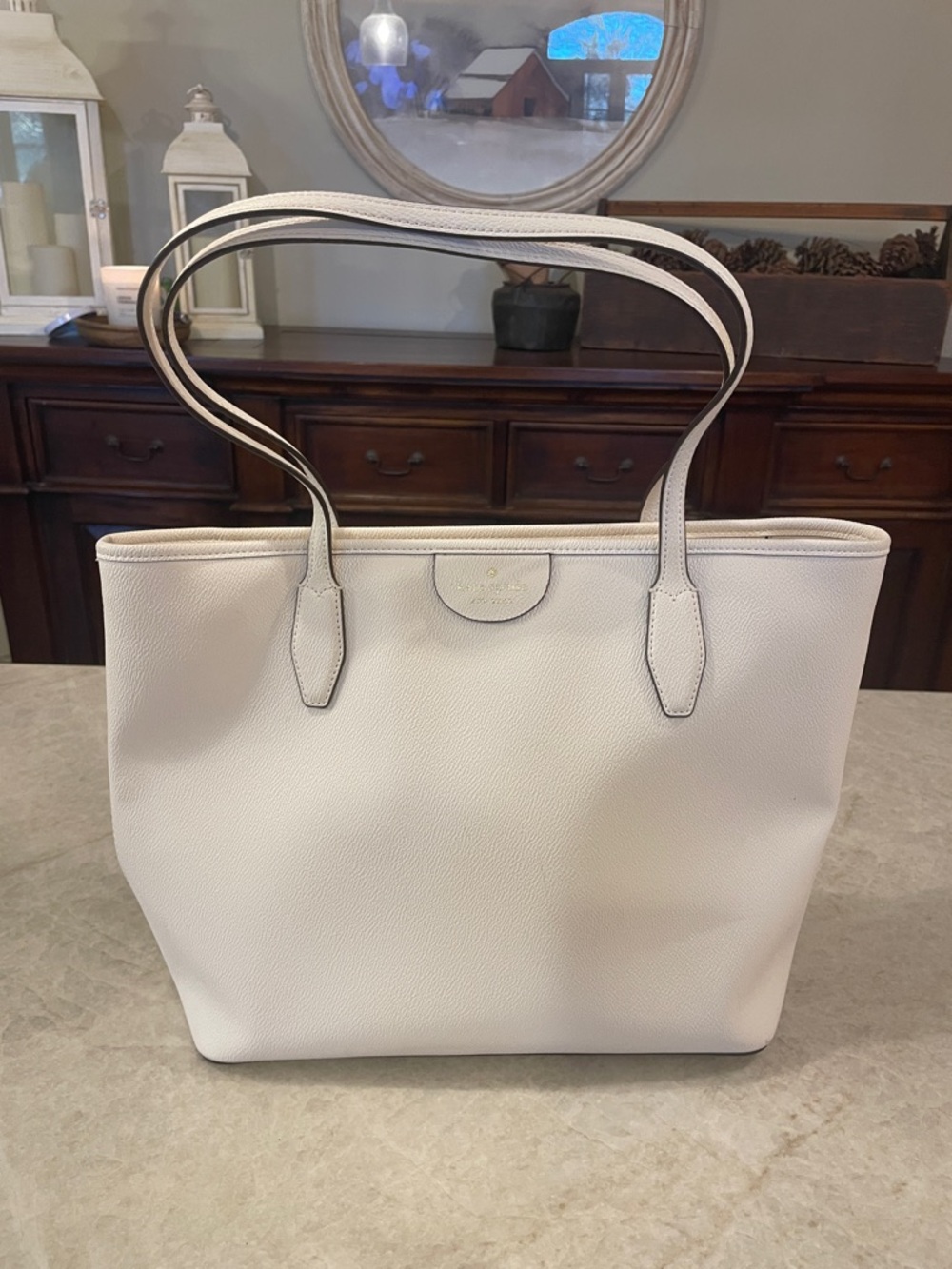 kate spade White Pebbled Leather Double-Handle Tote